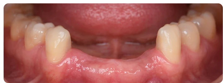 Procédure visuelle pour trois dents adjacentes de l’arcade inférieure – principe de pose d’un bridge Denticor avec de nouvelles dents et de son ajustement aux dents environnantes