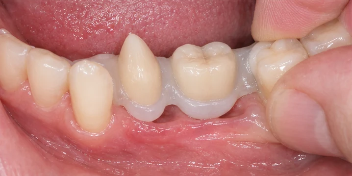 Guide visuel – dent supérieure manquante avec les dents adjacentes